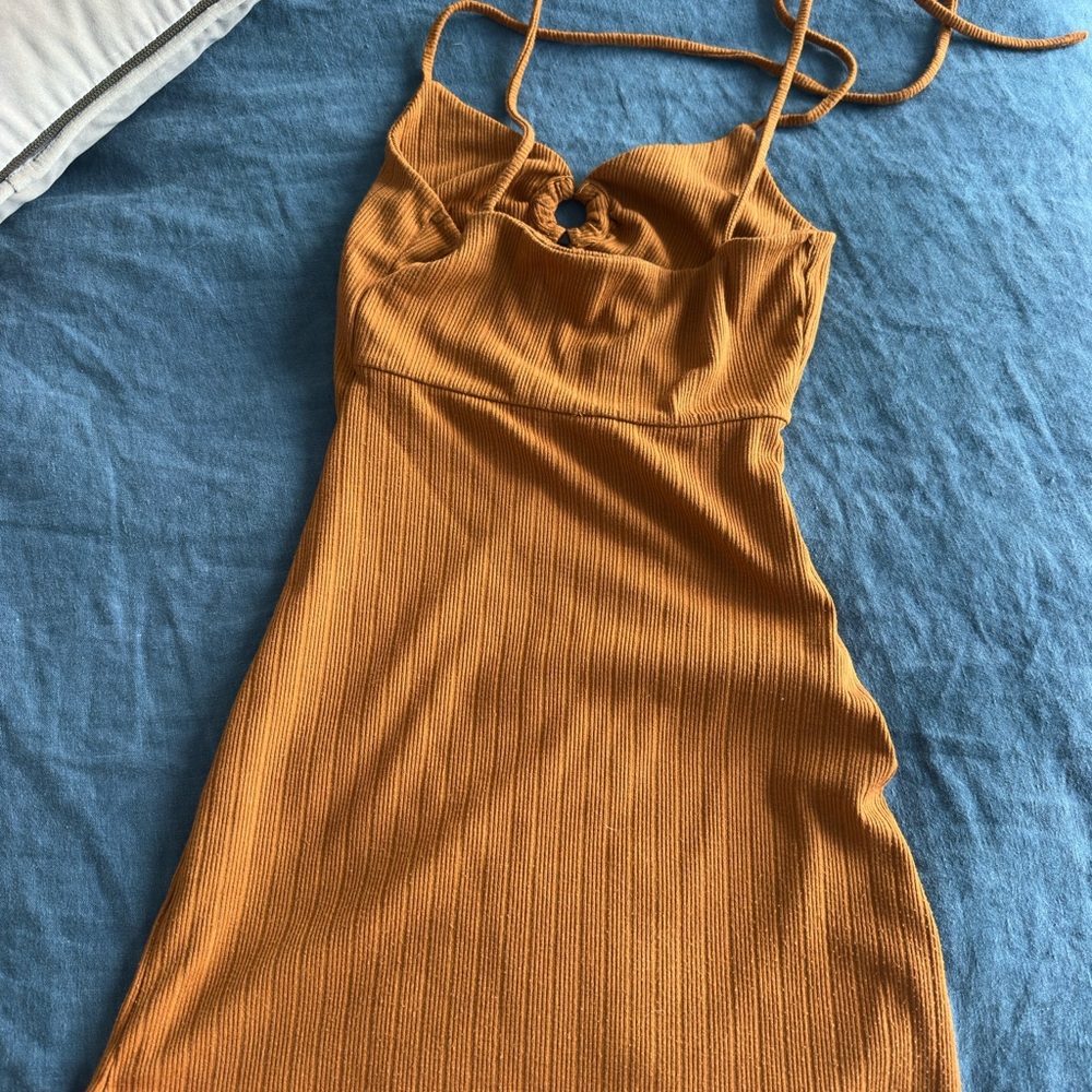 Rust Orange Ribbed Cutout Mini Dress - Picture 3 of 5
